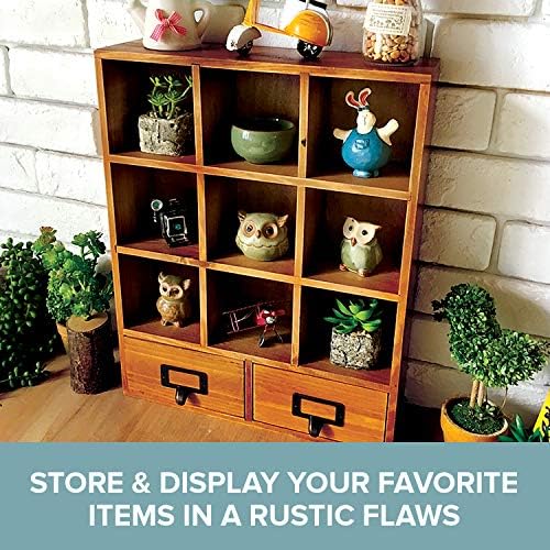Primo Supply 2-Way Wood Cabinet Cubbies - Rustic Home Decor - Floating Shelves for Storage - Farmhouse Desk Shelf with Drawers - Cube Shelf Display - Vintage Bedroom Decor - Image 3