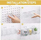 Suzile 2 Pcs Metal Garage Baskets Set with 4 Pegboard Hooks - Wall Mount Storage for Workbench, Bathroom Accessories - 3 Grid (White) - Image 4