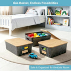 Bagnizer Small Plastic Storage Bins with Bamboo Lids 5.2qt Stackable Box Basket Pantry Decorative Containers Cute with Lable for Organizing Desktop Closet Office Gray of 6 packs 10 * 7.2 * 4.1" - Image 4