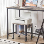 HOOBRO 2-Tier Printer Stand with Charging Station, Under Desk Printer Table, Printer Cart with Storage Shelves, Shelf for Small Spaces, for Home Office, Greige and Black BG38UPS01 - Image 3