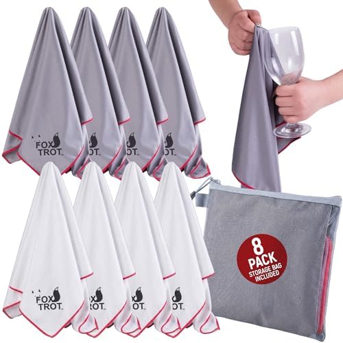 Fox Trot Wine Glass Polishing Cloths, 8 Pack, Storage Pouch Included by FoxTrotLiving
