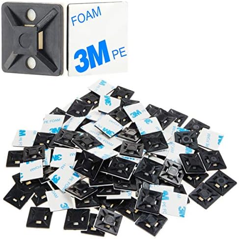 XHF 500 PCS 3/4" Black Self Adhesive Cable Zip Tie Mounts Wire Cable Clips Holders Management Anchors Organizer Holders Squares(HS-101S) by XHF