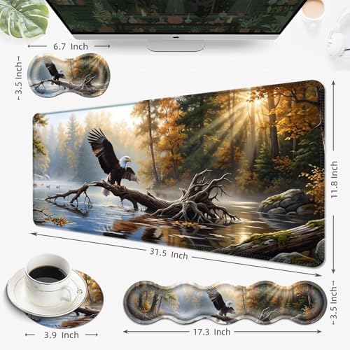 Desk Mat, Mouse Pad with Wrist Rest, 4-in-1 Large Mouse Pads for Desk, Ergonomic Mouse Pad and Keyboard Wrist Rest Gaming Keyboard Mat for Office,Bald Eagle - Image 6