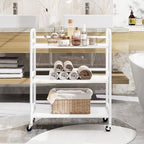 DCLRN 3 Tier Rolling Cart with Lockable Wheels Sturdy Construction,Solid Shelves,Recessed Screw Holes Ideal for Kitchen and Home Storage Size:23.6" Dx11.8 Wx29.5 H(White) - Image 6