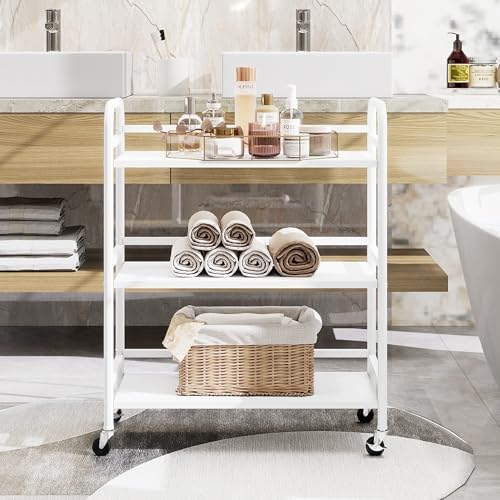 DCLRN 3 Tier Rolling Cart with Lockable Wheels Sturdy Construction,Solid Shelves,Recessed Screw Holes Ideal for Kitchen and Home Storage Size:23.6" Dx11.8 Wx29.5 H(White) - Image 6