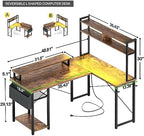 Aheaplus Small L Shaped Desk Gaming Desk with LED Lights & Power Outlets - Image 2