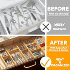 SpaceAid Bamboo Drawer Dividers with Inserts and Labels, Kitchen Adjustable Drawer Organizers, Expandable Organization for Home, Office, Dressers, 7 Dividers with 15 Inserts (17"-22" Natural) - Image 2