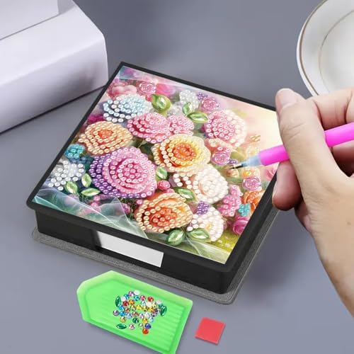 4Pcs Flower DIY Diamond Art Painting Sticky Notes Holder (640 Blank Notepads) Cube Note Box Mosaic Craft Set for Office Accessories Desk Office Workplace - Image 4