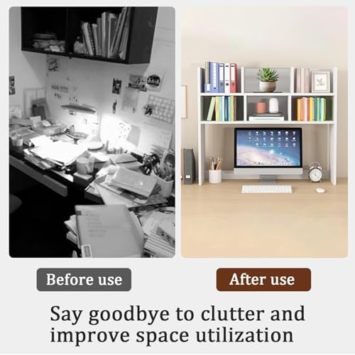 Dorm Desk Hutch, Wooden Desktop Shelf Organizer with 6 Cubbies for Computer Desk, Office, Dorm, Bedroom, White 27.5in 31in Length - Image 3