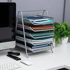 Mind Reader 5-Tier Paper Tray Organizer, Vertical Desktop File Storage Rack, Office, Metal Mesh, Silver 14.5" x 13.8" x 11.5" (Pack of 6) - Image 2