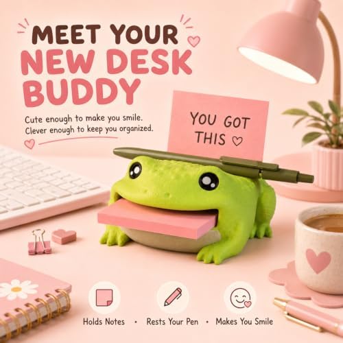 3D Printed Frog Sticky Note Holder with Pen Rest,Sticky Note Holder (Frog+Hippopotamus-Pink) - Image 2