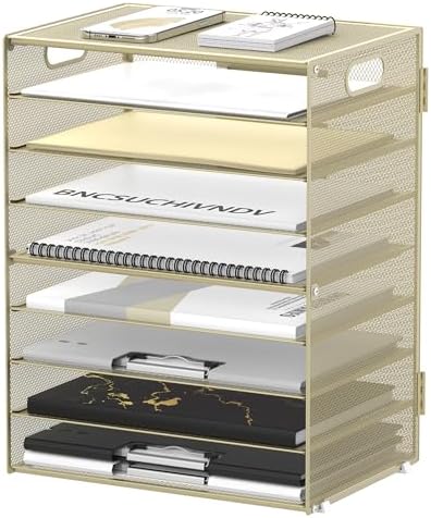 9-Tier Paper Organizer for Desk, Letter Tray with Handles, Golden Yellow by DALTACK