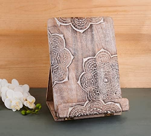 Wedding Gifts Mandala Wooden Cookbook Stand for Kitchen Counter Recipe Book Holder for Cooking, Solid Wood Chopping Board Style Foldable and Durable Recipe Holder for Tablets and Cookbooks - Image 3