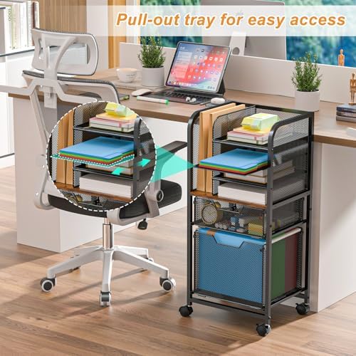 Feyejade 6-Tier Rolling File Cart Multi Mobile Drawer Cabinet Black - Image 6