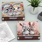 4pcs Cute Animal Diamond Art Painting Note Box for Adults, Wooden DIY Sticky Notes Holder Kit with 480 Blank Notepads, Multi-Purpose Desk Organizer for Home Office, Study Thoughtful Gift - Image 7