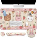 Arttown Keyboard Mouse Pad Set, 4 in 1 Desk Mat Set Strawberry Kawaii by Arttown