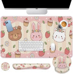 Arttown Keyboard Mouse Pad Set, 4 in 1 Desk Mat Set Strawberry Kawaii by Arttown