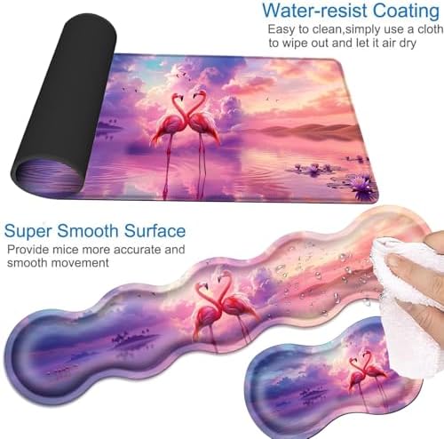 Desk Mat, Mouse Pad with Wrist Rest, 4-in-1 Large Mouse Pads for Desk, Ergonomic Mouse Pad and Keyboard Wrist Rest Gaming Keyboard Mat for Office,Flamingo Love - Image 2