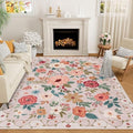 DUKINO 9x12 Area Rug for Living Room, Floral Washable Rug Non Slip, Beige by DUKINO