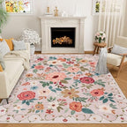 DUKINO 9x12 Area Rug for Living Room, Floral Washable Rug Non Slip, Beige by DUKINO