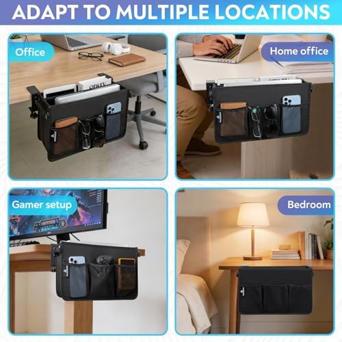 Side Desk Laptop Holder for Up to 3 Laptops, Side Desk Storage Organizer with Adjustable Divider & Soft-Lined Interior, Easy Clamp Mount Laptop Desk Holder, Fits 0.6″-3.2″ Flat Edge - Image 7