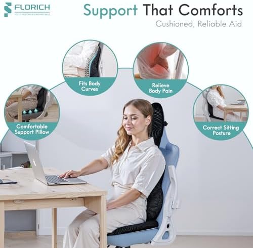 FLORICH Car Seat Cushion and Lumbar Support Pillow for Office Chair Car, Neck Headrest Pillow, Ergonomic Memory Foam, Pressure-Relieving Back Support for Car, Office Chair & Wheelchair – Deep Black - Image 5