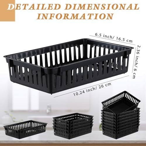 Wenqik Set of 12 Small Plastic Baskets for Organizing, Black - Image 3