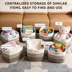 4 Pack Large Storage Baskets for Organizing, 16''Lx12''Wx8''H Woven Baskets for Storage Toys, Towels, Books, and Clothes, Cotton Rope Basket for Shelves with Handle - Image 6