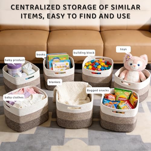 4 Pack Storage Baskets for Organizing, 12''Lx9''Wx8''H Woven Baskets for Storage Toys, Towels, Books, and Clothes, Cotton Rope Basket for Shelves with Handle - Image 6
