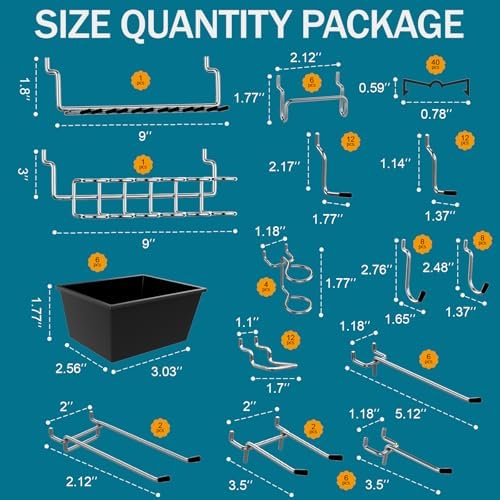 Pegboard kit with Accessories,Includes 2 Pack 16" X 24" Steel Peg Board and 120 PCS Varied Pegboard Accessories,can be Used for Tool Storage and Garage Organization. (Black Box) - Image 3