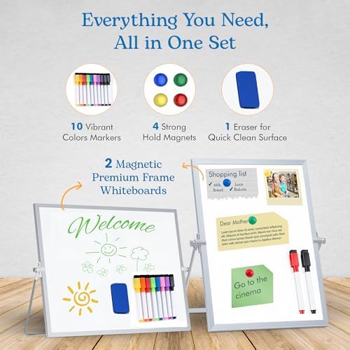 2-Pack Magnetic Dry Erase Whiteboard Set with Stand | Double-Sided 14x11 Desktop Whiteboard | Portable Small White Board for Office & Home | Includes Markers & Eraser - Image 2