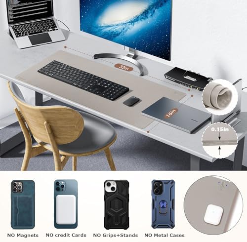 Wireless Charging Mouse Pad Firelison 2 in 1 Leather Multifunctional Office Desk Pad with Non-Slip Rubber Base, Waterproof Desk pad for Computers/Office/Work/Home/Decor（ 32" x 16"Grey - R） - Image 6