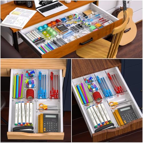 Yieach 44 Pcs Clear Acrylic Drawer Organizer Trays,1.6 in Shallow In Drawer Organizers for Bathroom,Office Desk and Vanity Organizers,Plastic Trays for Organizing for Jewelry,Cosmetic,Utensil,Junks - Image 5