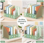 SUPEASY Desk Organizers Metal Desk Magazine File Holder with 5 Vertical Compartments Rack File Organizer for Office Desktop, Classroom, Home Workspace, Green, Plus - Image 4