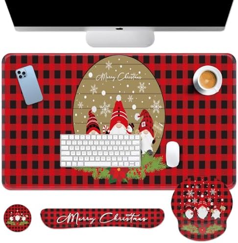 Britimes Keyboard Mouse Pad Set, 4 in 1 Desk Mat Set, Gnome Snowflake by Britimes