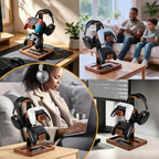 Wood Headphone Stand,Headset Holder with Dual Gaming Controller Holder - Image 6