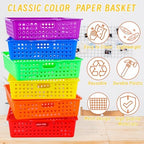 12 Pcs Plastic Classroom Storage Baskets Bulk 14 x 10 In Turn in Paper Tray for Classroom A4 Size Colorful Storage Organizer Bin with Handles Stackable Container for Playroom Home Office School Supply - Image 4