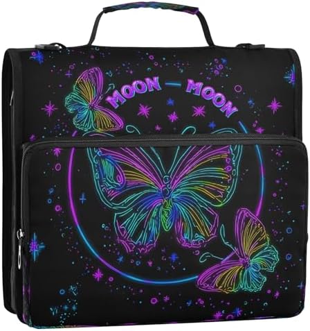 3-Ring Zipper Binder with Shoulder Strap Zip-Up Expanding File Folder Organizer Storage Fireproof Accordion Trapper Keeper Home School Office Three Butterfly (Three Butterfly) by senya