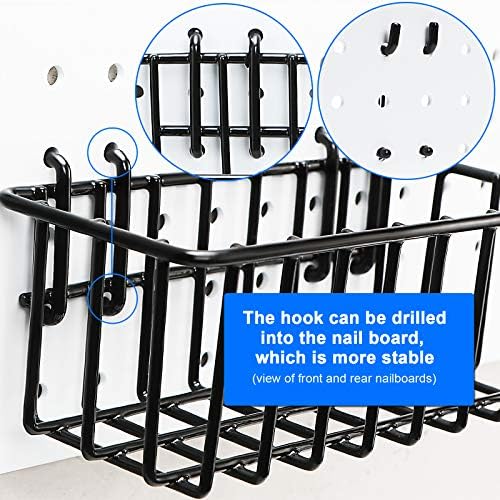1/4 inch Extra Thick Pegboard Accessories Kit,Only Suitable for 1/4" Pegboard Board,Includes Three Baskets and Multiple Types of Pegboard Hooks,Metal Hooks for Hanging Storage(Black Baskets) - Image 7