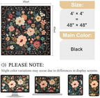 DUKINO 4x4 Square Area Rug, Soft Floral Washable Rug for Entryway, Black - Image 2