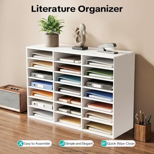 24 Slot Mail Sorter Organizer, Wood Literature Organizer Student Mailbox for Classroom, Desktop File Paper Storage Rack for Office Home School - 29" L×11.9”W×23.5“H (White, 24-Compartment-B) - Image 6