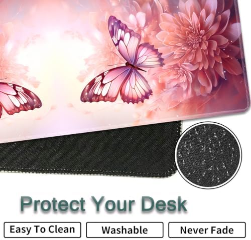 31.5"x 11.8" Oversized Gaming Mouse Pad Set, Ergonomic Keyboard and Mouse Wrist Rest + Cup Holder, Non-Slip Desktop Pad, Suitable for Home and Office Use, Pink Butterfly Flower - Image 7
