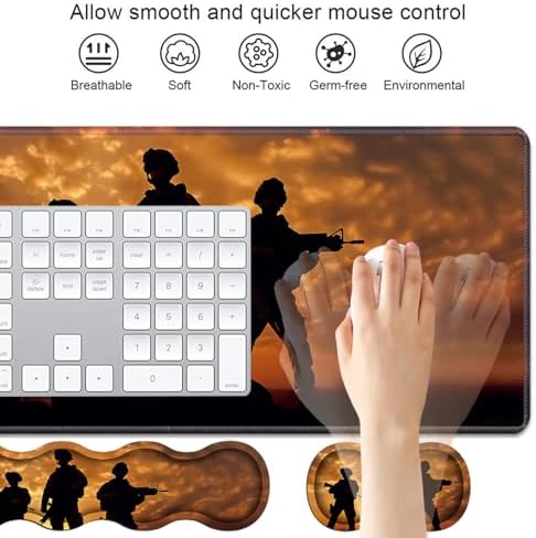 4 in 1 Ergonomic Keyboard Wrist Rest & Mouse Pad Wrist Rest Set, Large XXL Gaming Desk Mat 31.5"x 11.8" with Non-Slip Base, Memory Foam for Home Office Study Gaming, American Soldiers - Image 3