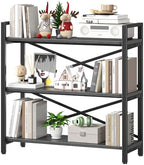 Homeiju 3 Tier Bookshelf 31.49" Width, Wood and Metal Etagere Bookcase, Vintage Farmhouse Modern Wooden Big Book Shelf for Home Living Room Bedroom Office Storage(Grey) by Homeiju