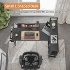 Treesland 47 Inch Computer Desk with Bookshelf, Corner Desk with Storage, L Shaped Desk, Home Office Desks, Writing Study Desk for Bedroom, Black - Image 6