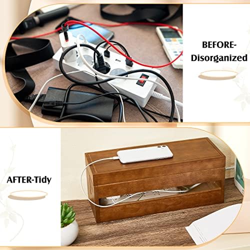 Hoteam 48 Pcs Wooden Cable Management Box Cable Organizer Box Set Power Strip Holder Cord Hider Clip Adhesive Management Ties Cord Sleeves for Desktop Home Office(Brown,Large) - Image 5