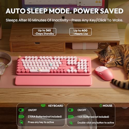 Wireless Keyboard and Mouse Combo, Typewriter Keyboard with Magnetic Wrist Rest, Full-Size Cute Round Keycaps, Sleep Mode, 2.4G Keyboards for Mac/Windows/PC, Office or Home, Trueque CK23Pro - Image 4