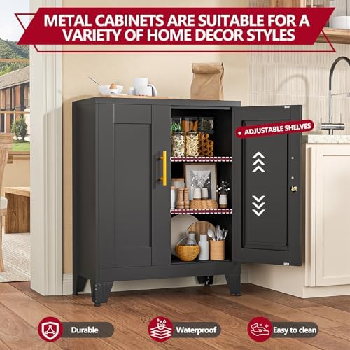 Black Metal Storage Cabinet, 36" Steel Locking Cabinets - Image 4