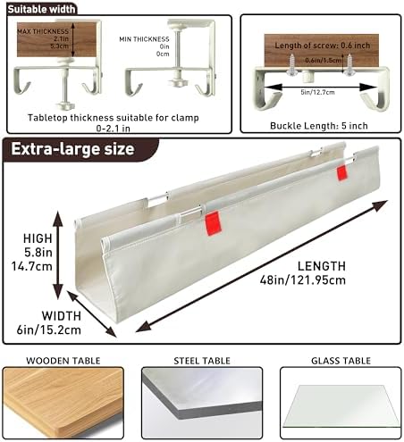 Under Desk Cable Management No Drill – 48" L x 6" W Cord Organizer, Upgraded Silicone Pads (No Scratch!), 16 Cable Slots, Washable PE Honeycomb Base, Fits Desks 0–2.1" Thick, Beige - Image 5