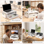WALI Desk Organizer with Drawer and Pen Holder, 3 Tier Computer Monitor Stand for Home Office Supplies, Laptop Stand Riser for Computer, Laptop, Printer(PTT004-W), 1 Pack, White - Image 3